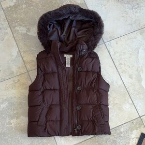 Arizona Jean Company Brown Puffer Vest with Faux Fur Hood
